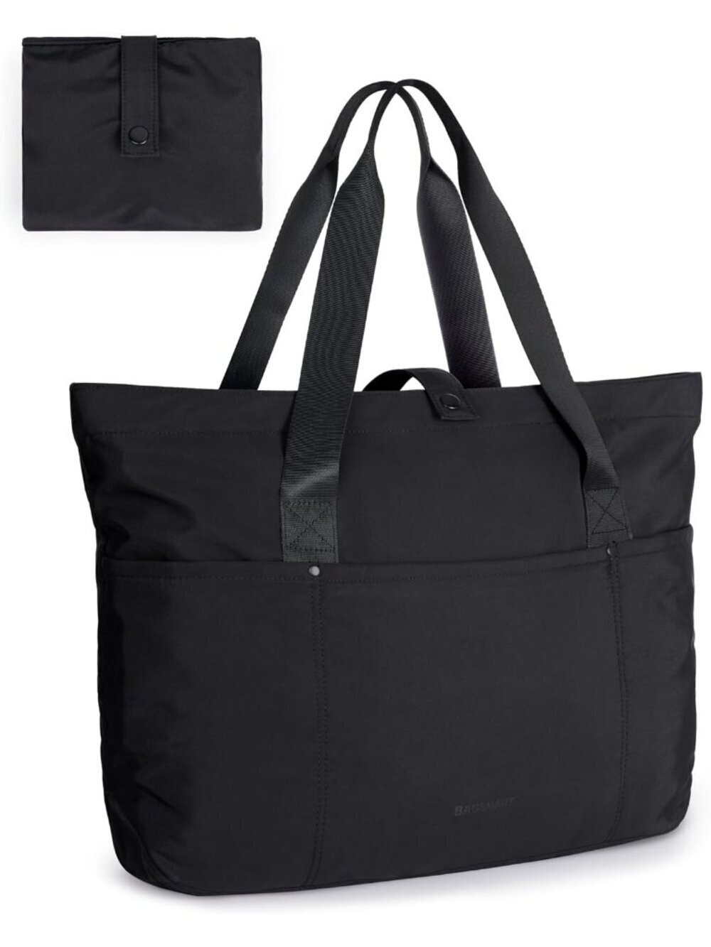Women Black Large Foldable Tote Bag Zipper Travel Work Shoulder Bag